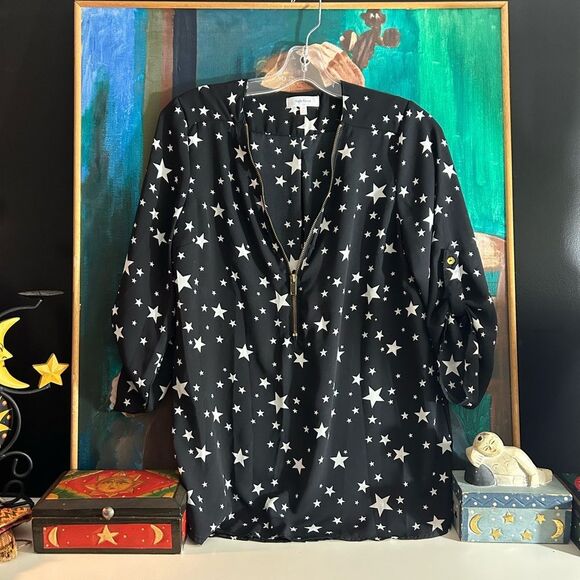 Stella Tweed Black Starry Blouse Size Medium - Picture 3 of 16